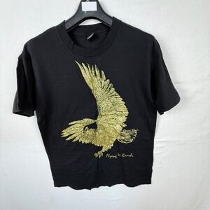 VTG Diamond Dust T-Shirt Women L Black Flying W Ranch Gold Glitter Eagle MadeUSA